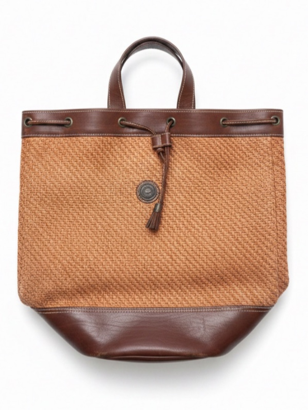 Vintage Capezio Woven Raffia Tote Brown Leather Trim Resort Beach‎ Bag